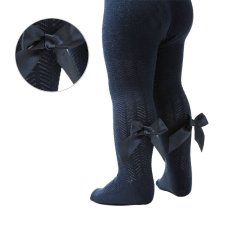 T120-N: Navy Chevron Tights w/Long Bow (NB-24 Months)